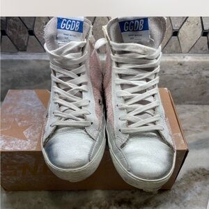 Golden Goose Women's White and Silver Sneakers